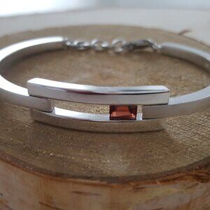 925 Silver Bangle / Bracelet with Baguette Cut Garnet